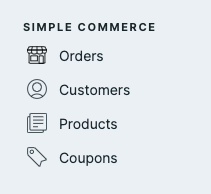 Simple Commerce section in Control Panel nav